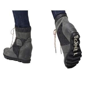 Sorel NWT Slate Lexie Greenish Gray Leather Rain Boots Size 6.5 Wedge Bootie
